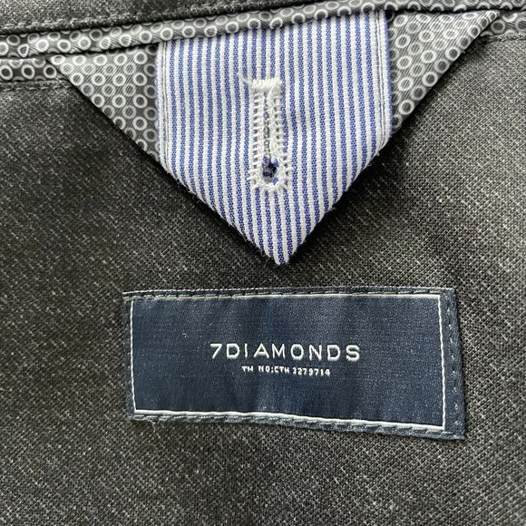 7 Diamonds Mens Medium 4 Way Stretch Blazer Dark Grey Modern 2 Button - Picture 10 of 14